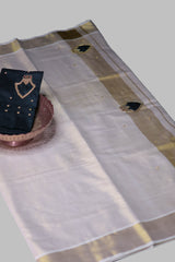 Elegant Kerala Golden Tissue Saree with Aari Beadwork
