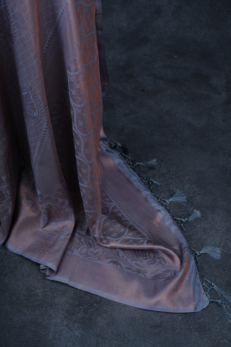 Luxurious Semi-Soft Silk Saree with Copper Zari Weaving