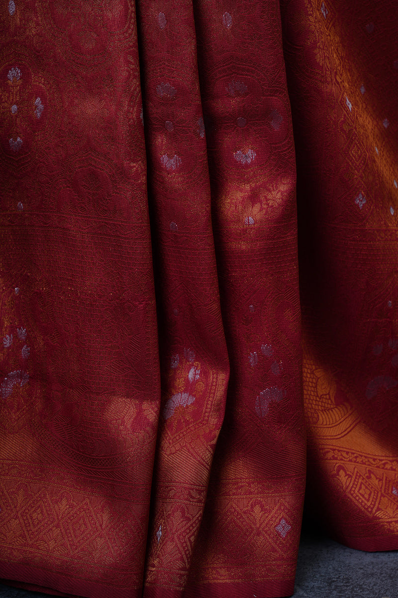 Elegant Semi-Soft Silk Saree with Copper Zari & Graceful Tassels
