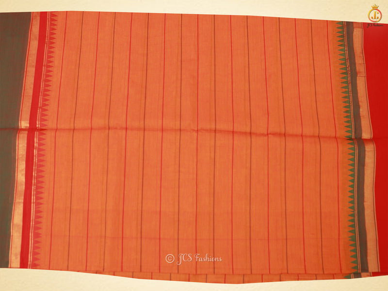 Kanchi Cotton Mustard Thread Line Saree with Zari Border Work