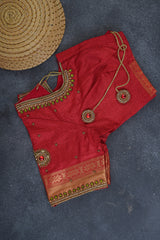 Elegant Ikkat Silk Saree with Luxurious Aari Work Contrast Blouse