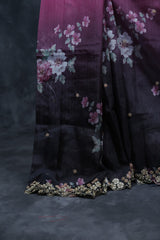 Elegant Shaded Black & Pink Organza Saree with Designer Embroidered Blouse