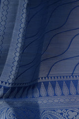 Elegant Silky Dupion Saree with Silver Zari Peacock Weaving