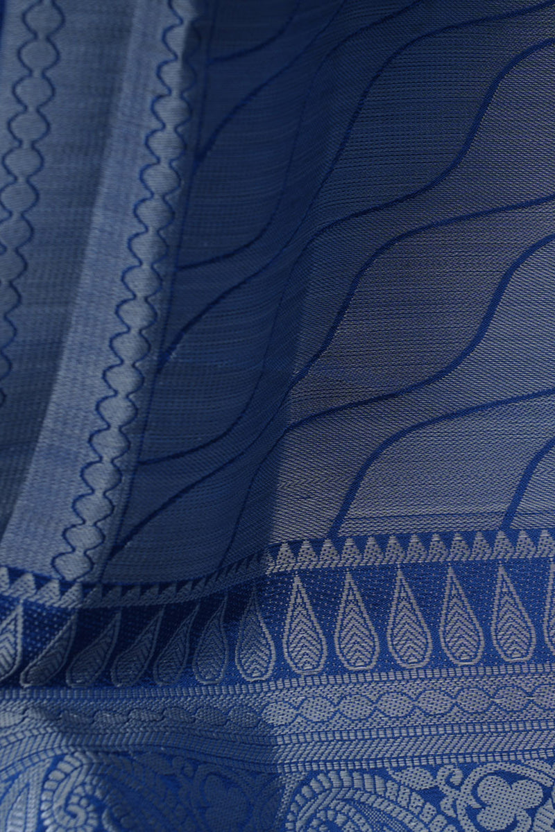 Elegant Silky Dupion Saree with Silver Zari Peacock Weaving
