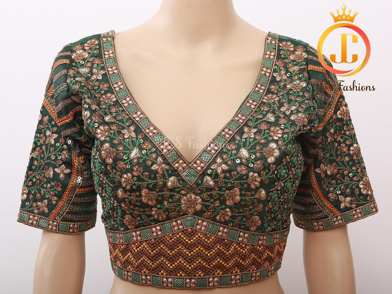 Sabyasachi Style Copper Jari Heavy Embroidery Work Blouse