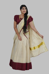High-quality Kerala Cotton Lehenga Set in Golden Tissue fabric