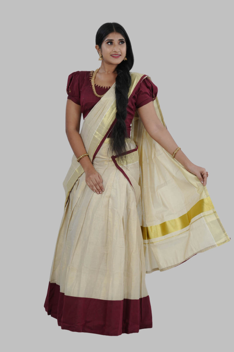 High-quality Kerala Cotton Lehenga Set in Golden Tissue fabric