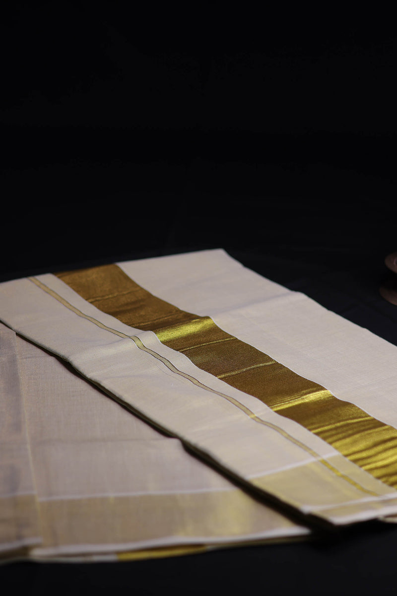 Traditional Kerala Cotton Dhoti, Veshti with gold Zari by JCSFashions - Elegance & Comfort