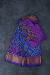 Elegant Ikkat Silk Saree with Stunning Aari-Work Blouse -Modern Wear