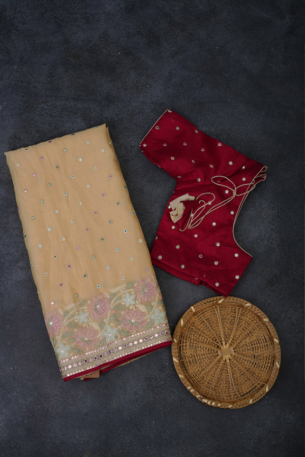 Exquisite Embroidered Organa Saree with Sparkling Foil Mirror Work