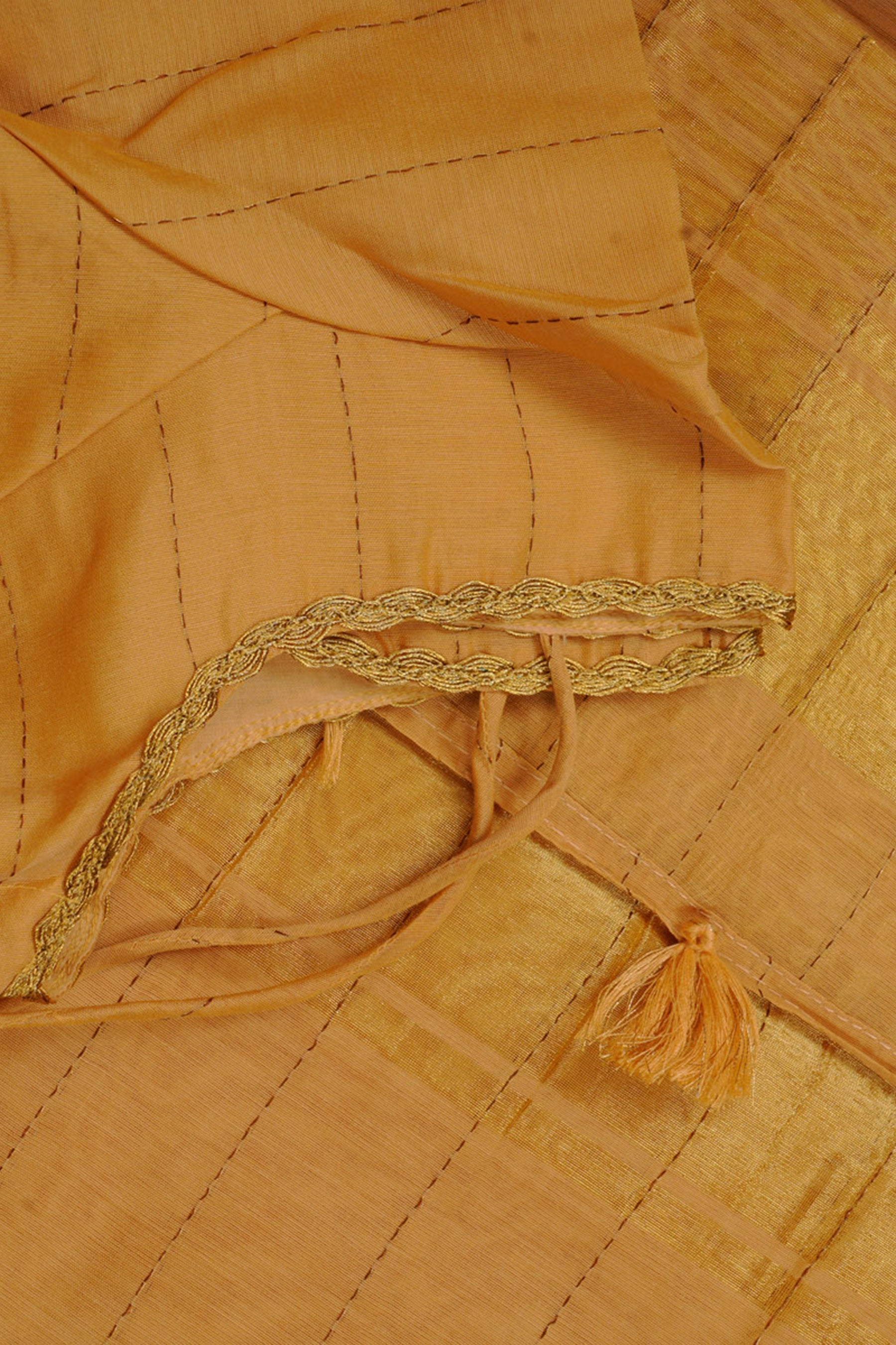 Gold Kanchi Organza Saree with Kanchi Border - Fully Stitched Blouse SAREE JCS Fashions