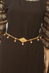 Timeless Elegance Antique Hip Chain Enhanced with Vibrant Stones Jewelry JCS Fashions Pink and Green 17-38"