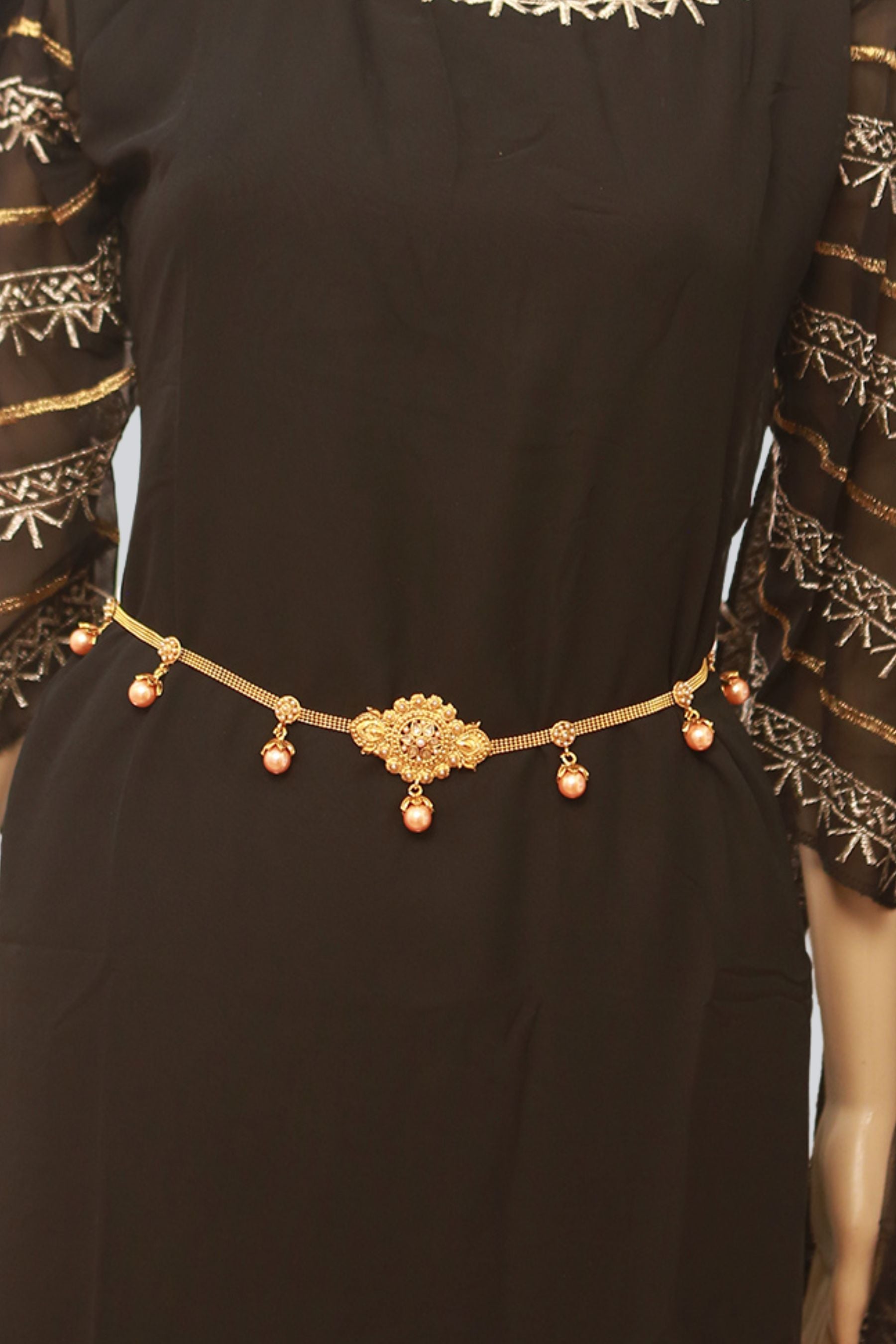 Timeless Elegance Antique Hip Chain Enhanced with Vibrant Stones Jewelry JCS Fashions Pink and Green 17-38"