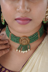 Green Beaded Choker Set with Matte Finish for a Sophisticated Look