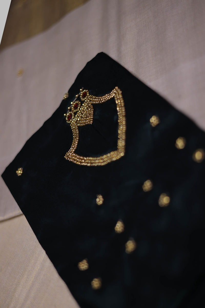 Elegant Kerala Golden Tissue Saree with Aari Beadwork