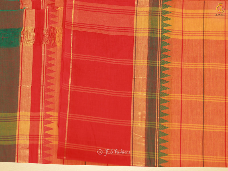 Kanchi Cotton Mustard Thread Line Saree with Zari Border Work