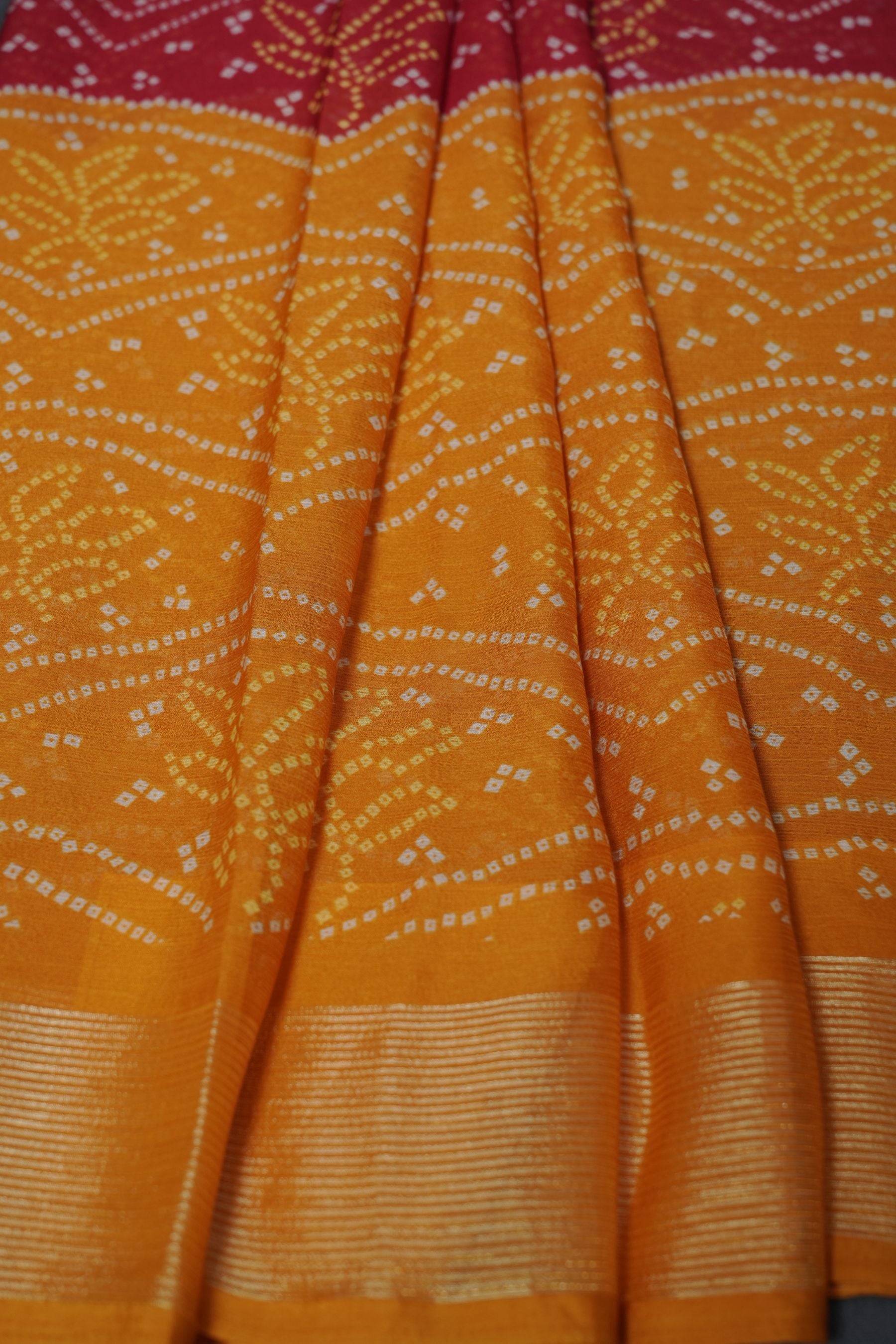 Multicolor Bandini Chiffon Sarees with Zari Border and Printed Pallu SAREE JCS Fashions