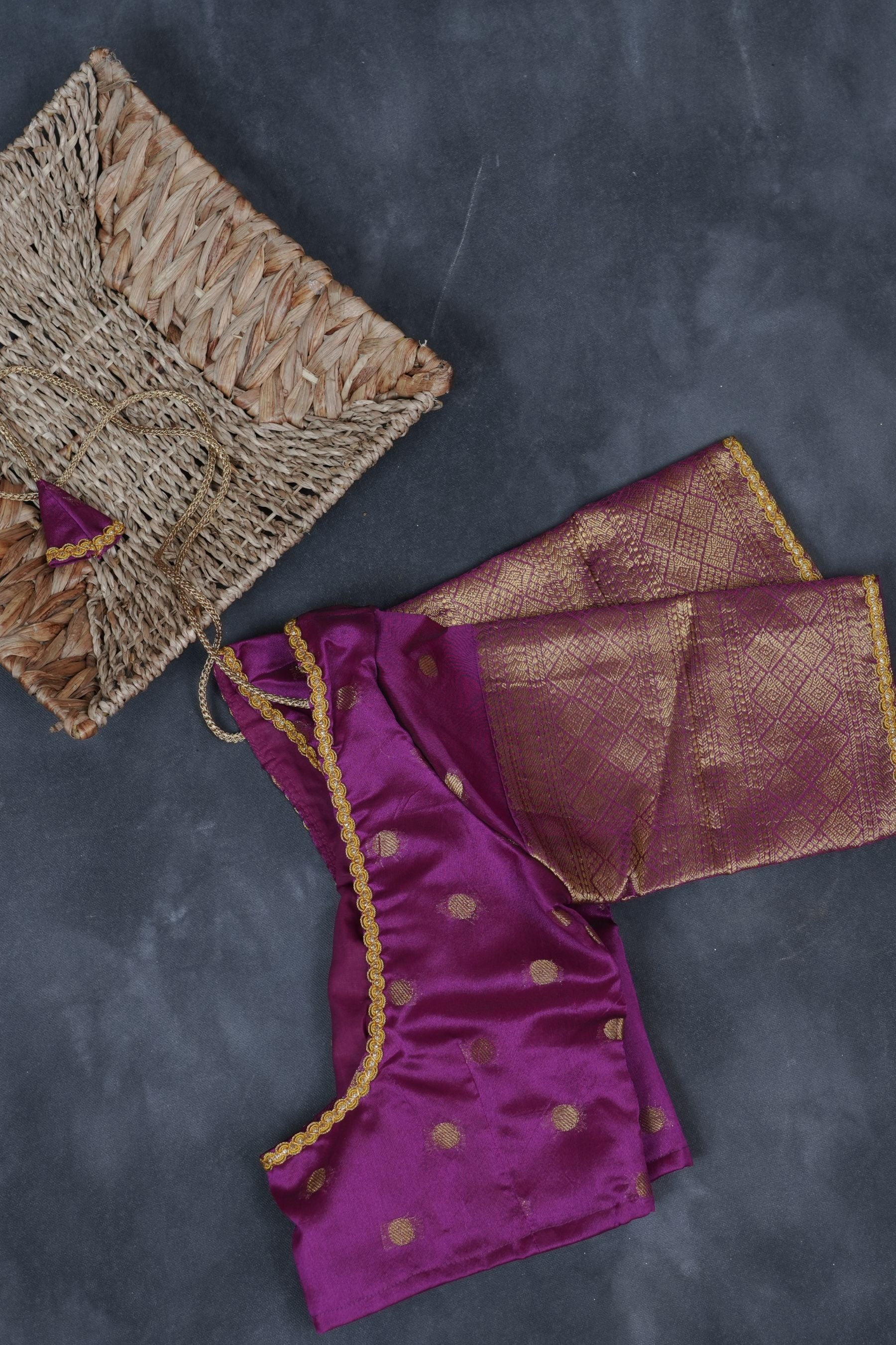 Coin-Inspired Elegance: Raw Silk Saree in Purple, Weaved Border & Blouse SAREE JCS Fashions