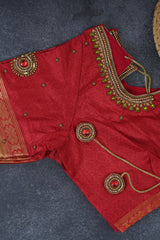 Elegant Ikkat Silk Saree with Luxurious Aari Work Contrast Blouse