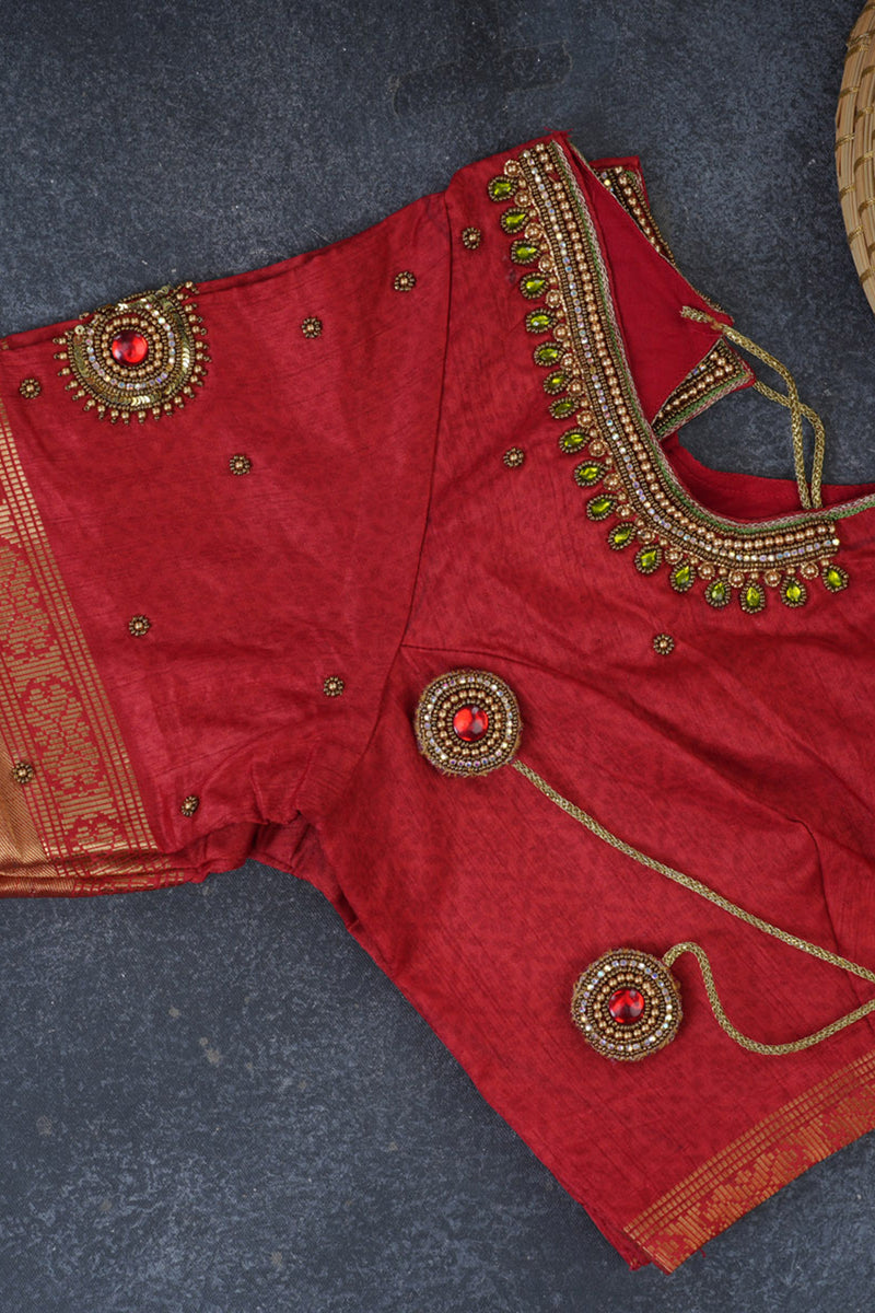 Elegant Ikkat Silk Saree with Luxurious Aari Work Contrast Blouse