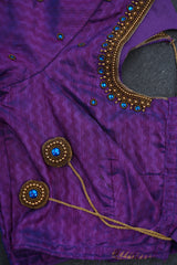Elegant Ikkat Silk Saree with Stunning Aari-Work Blouse -Modern Wear