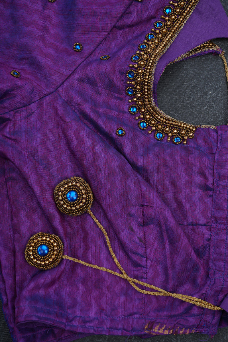 Elegant Ikkat Silk Saree with Stunning Aari-Work Blouse -Modern Wear