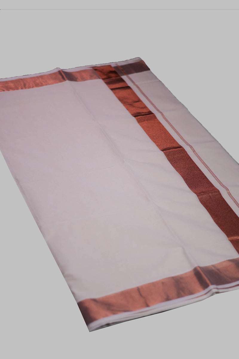 Authentic Kerala Cotton Saree with Rosecopper Zari Border