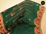 Stunning Heavy Aari Work Blouse With Captivating Latkan - Bottle Green