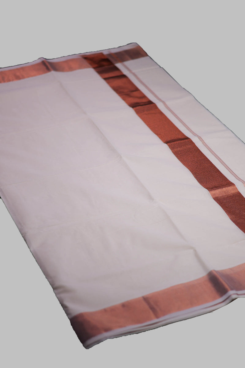 Authentic Kerala Cotton Saree with Rosecopper Zari Border
