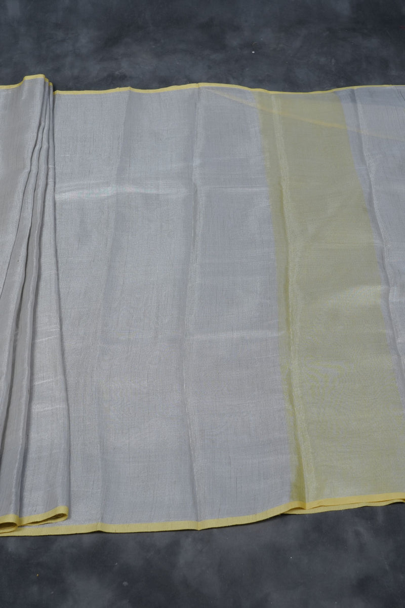 Graceful Tissue Silver Saree Set: Piping Border, Contrast Pallu