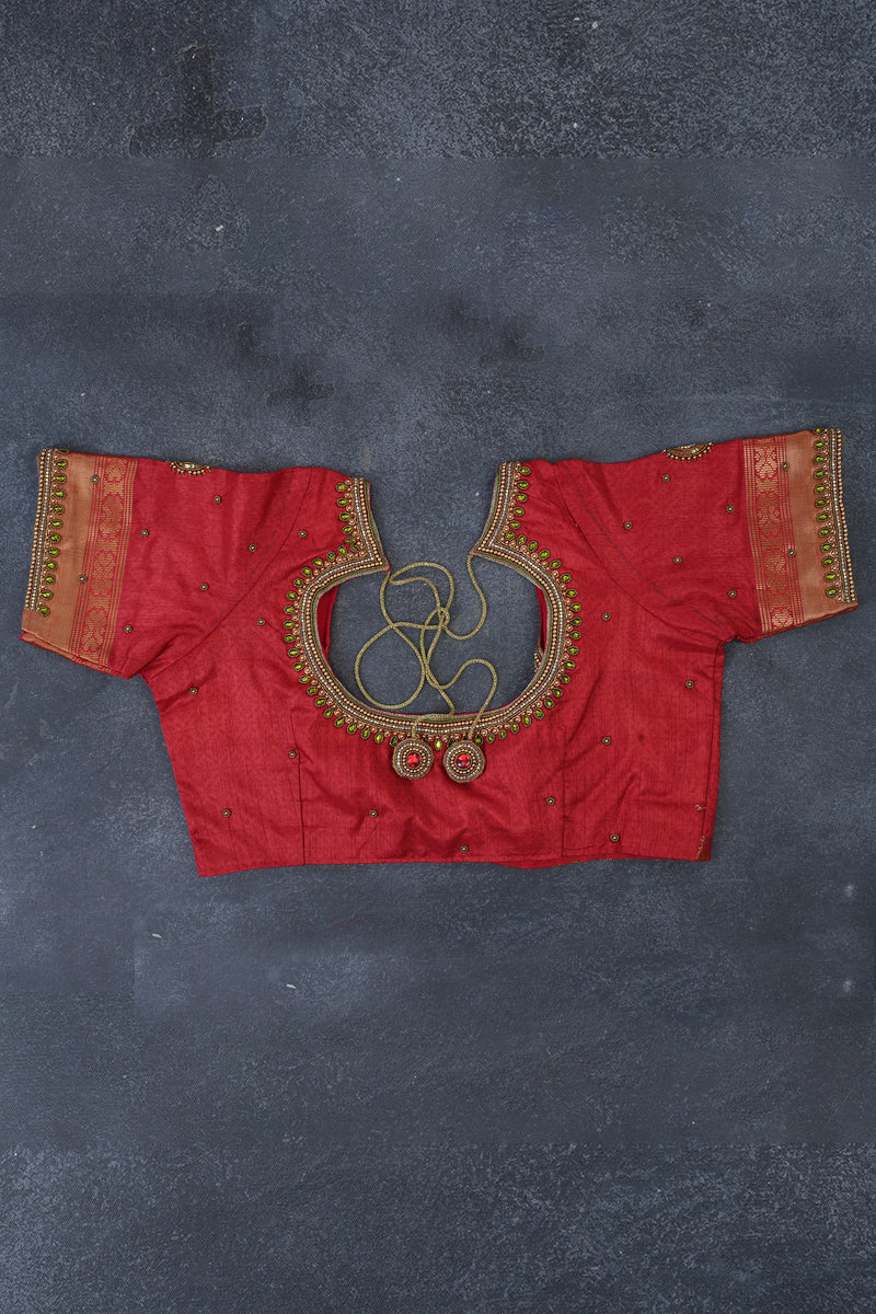 Elegant Ikkat Silk Saree with Luxurious Aari Work Contrast Blouse