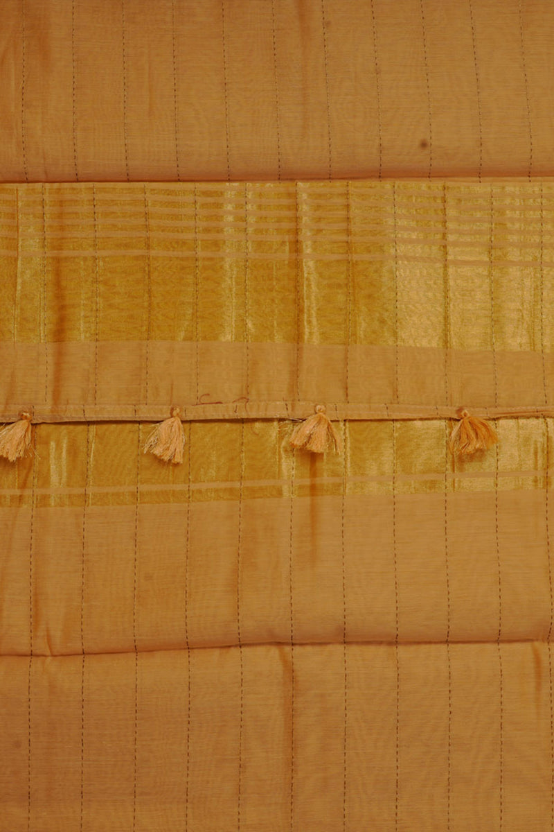 Gold Kanchi Organza Saree with Kanchi Border - Fully Stitched Blouse