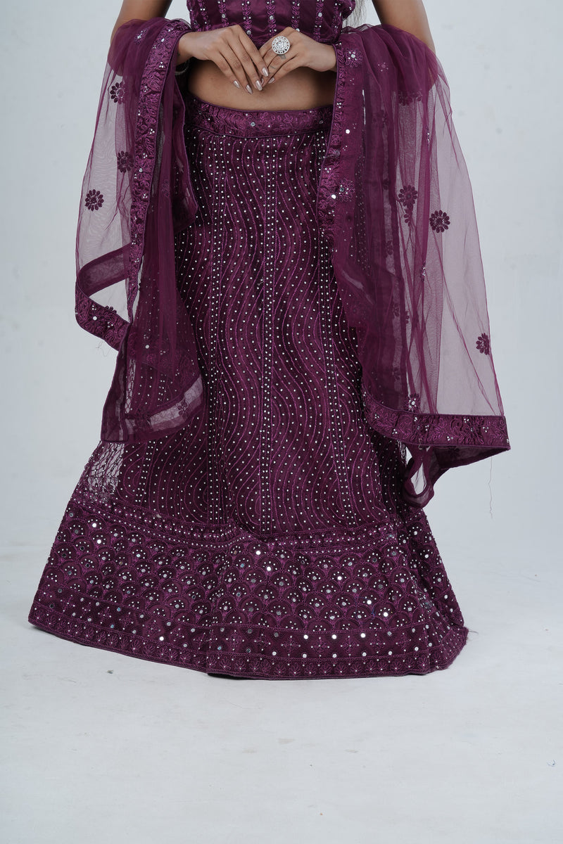 Stunning Net Lehenga Adorned with Stone and Mirror Detailing