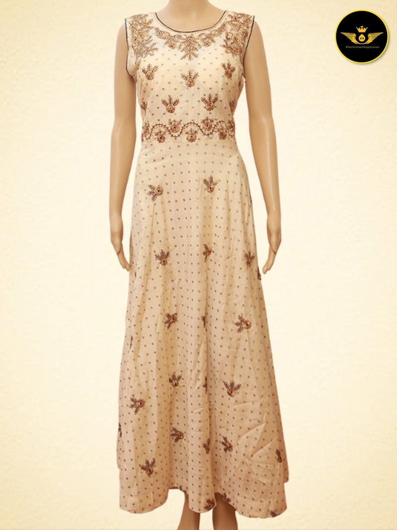 Exquisite Long Frock With Thread Work And Stone