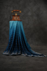 Graceful Japan Satin Saree in Dual-Blue Tones with Diamond Embellishments