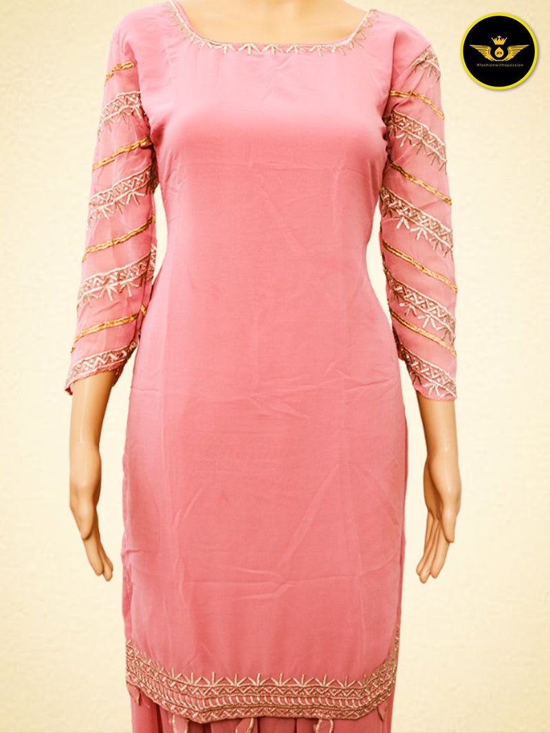 Designer Party Wear Sharara Palzo - Faux Georgette with Heavy Embroidery Work, Fancy Cut Work, and Butterfly Net Dupatta. Perfect for Special Occasions.