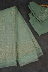 Green Net and Cut Work Sarees with Blouse stitched -JCS Fashions