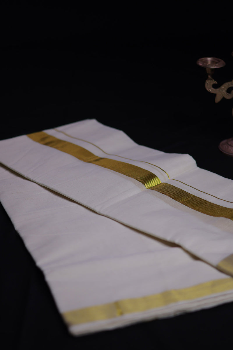 Traditional Kerala Cotton Dhoti, Veshti with gold Zari by JCSFashions - Elegance & Comfort