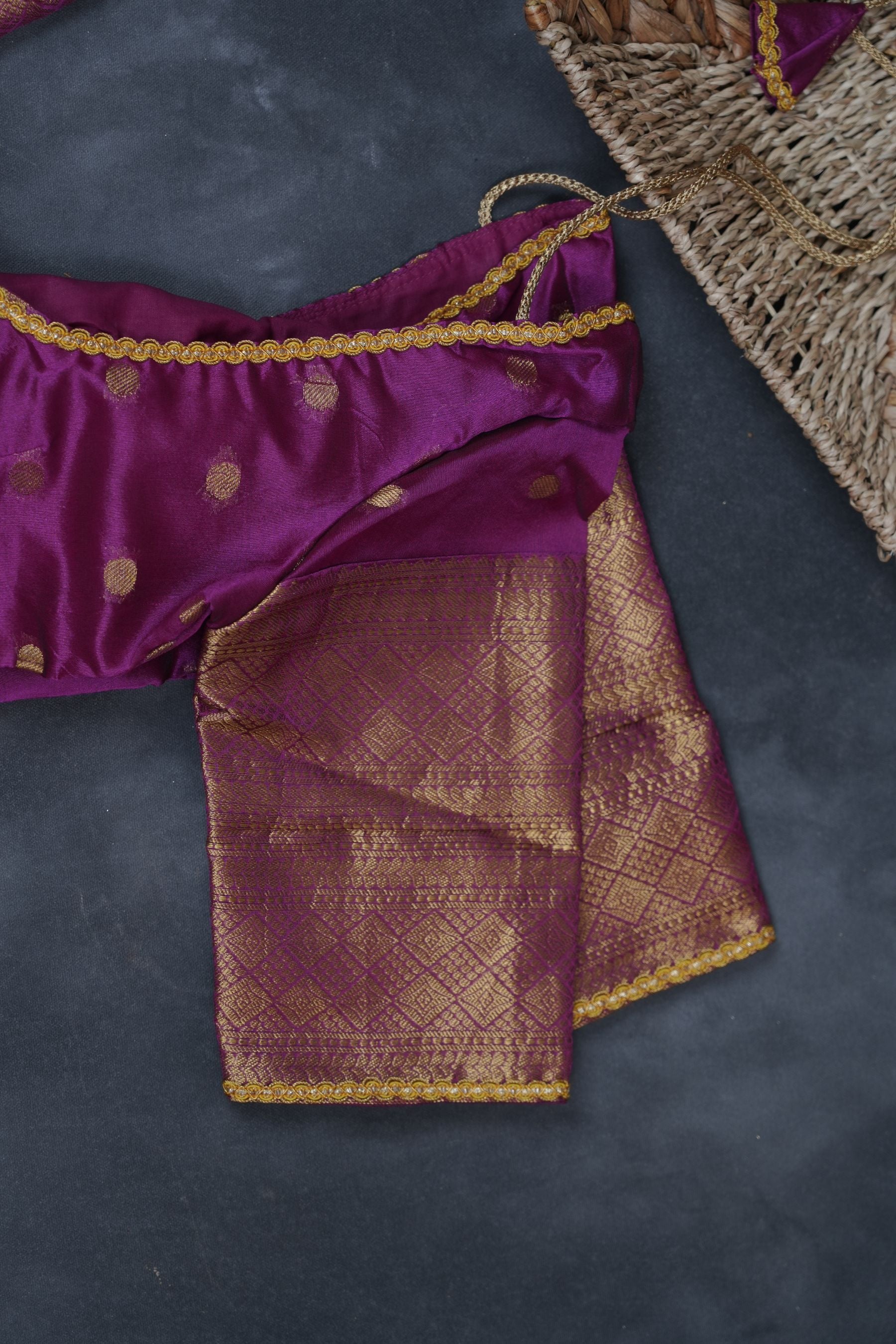 Coin-Inspired Elegance: Raw Silk Saree in Purple, Weaved Border & Blouse SAREE JCS Fashions
