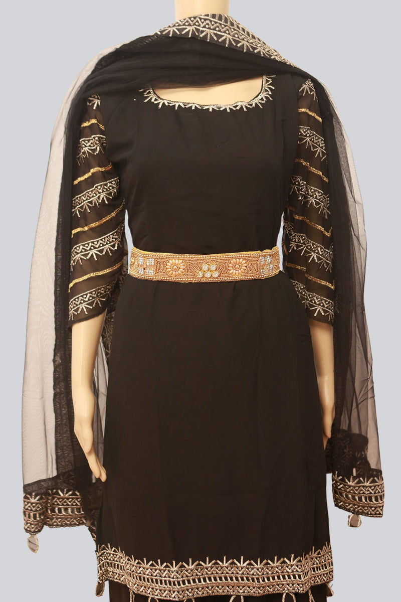 Golden Radiance: Aari & Maggam Work Hip Belt, White Stones | JCSFashions