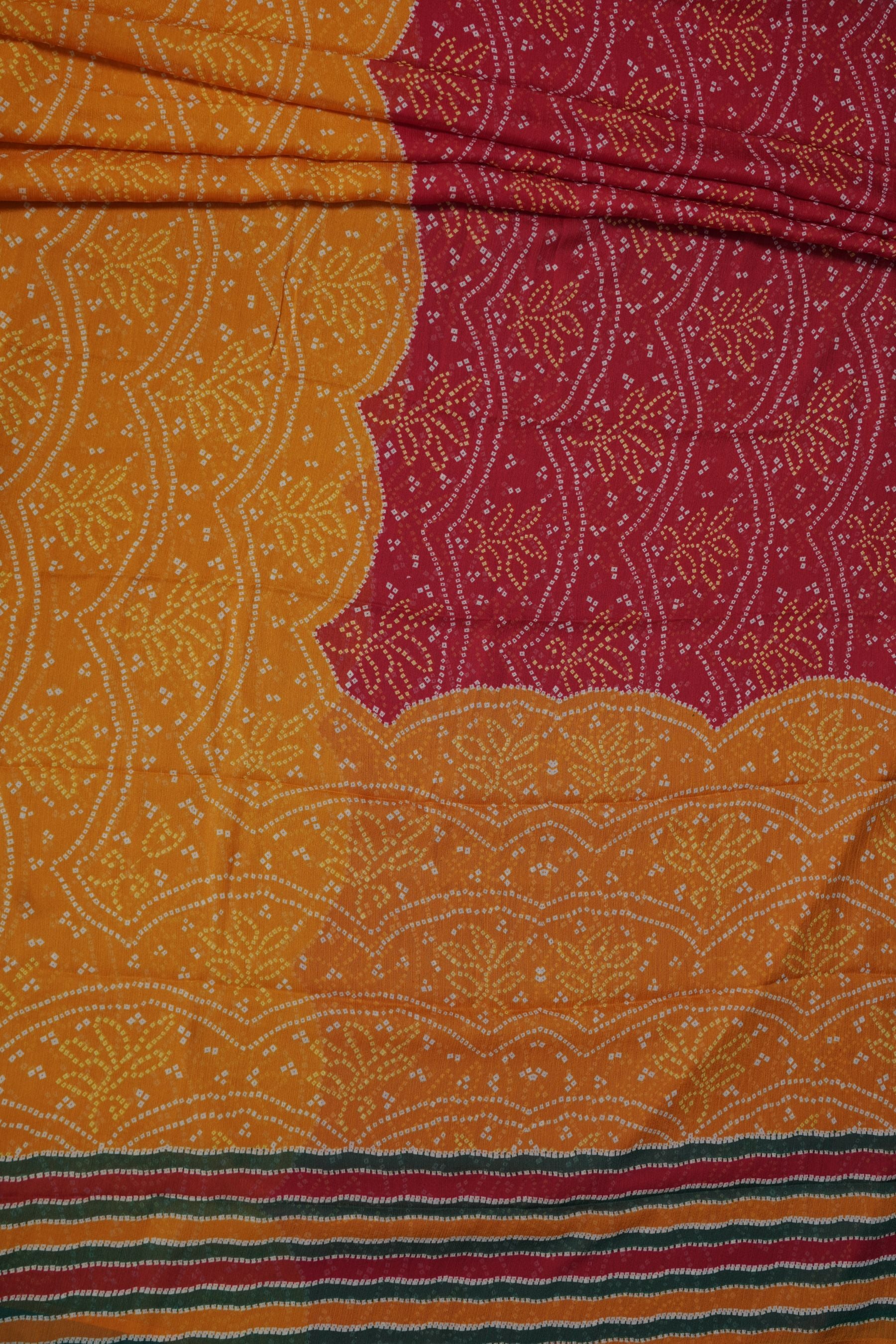 Multicolor Bandini Chiffon Sarees with Zari Border and Printed Pallu SAREE JCS Fashions