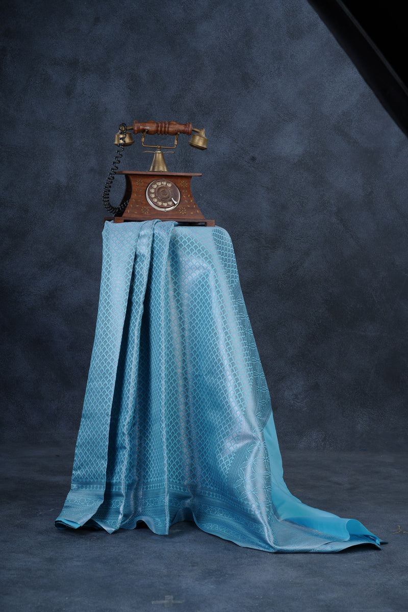 Regal Banarasi Soft Silk Saree with Silver Brocade Design & Blouse