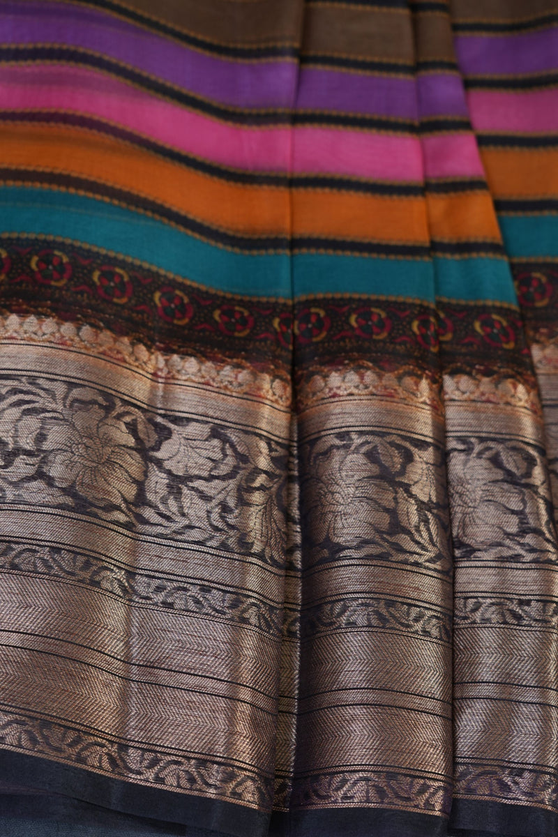 Exquisite Sabhyasachi Lehariya Organza Silk Saree with Kanchi Border