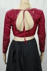 Maroon Sequence Padded Readymade Blouse, Fully Stitched Full Sleeve with Back Knot, Party Wear for Women