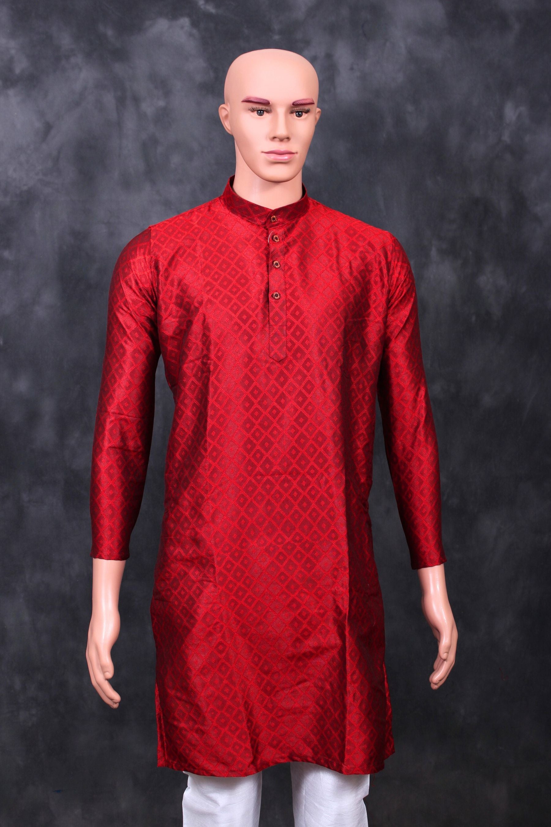 Diamond Pattern Men's Kurta: Classy Comfort & Modern Fit by JCSFashions Men JCS Fashions Red Large (40)