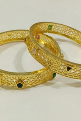 Golden Elegance: Stylish Stone Bangles in Luxe Gold Polish - JCSFashions