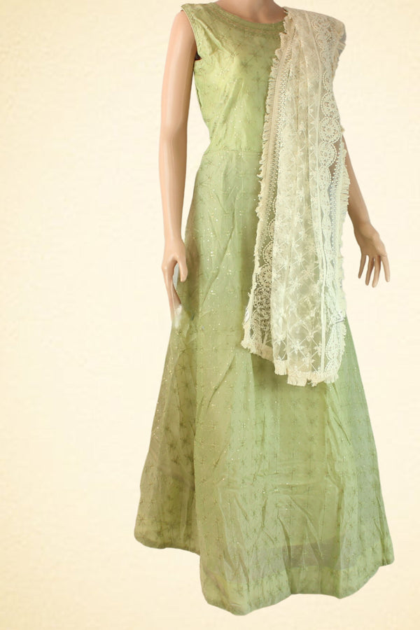 Chanderi Silk Long Gown With Sequins And Embroidery Work