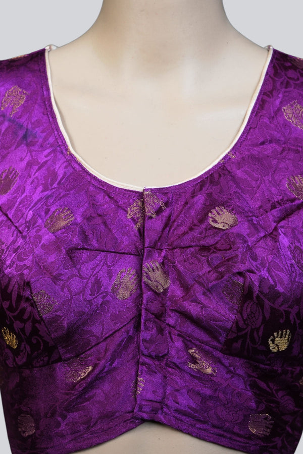 Purple Elegance: Brocade Blouse with Enchanting Elephant Motifs