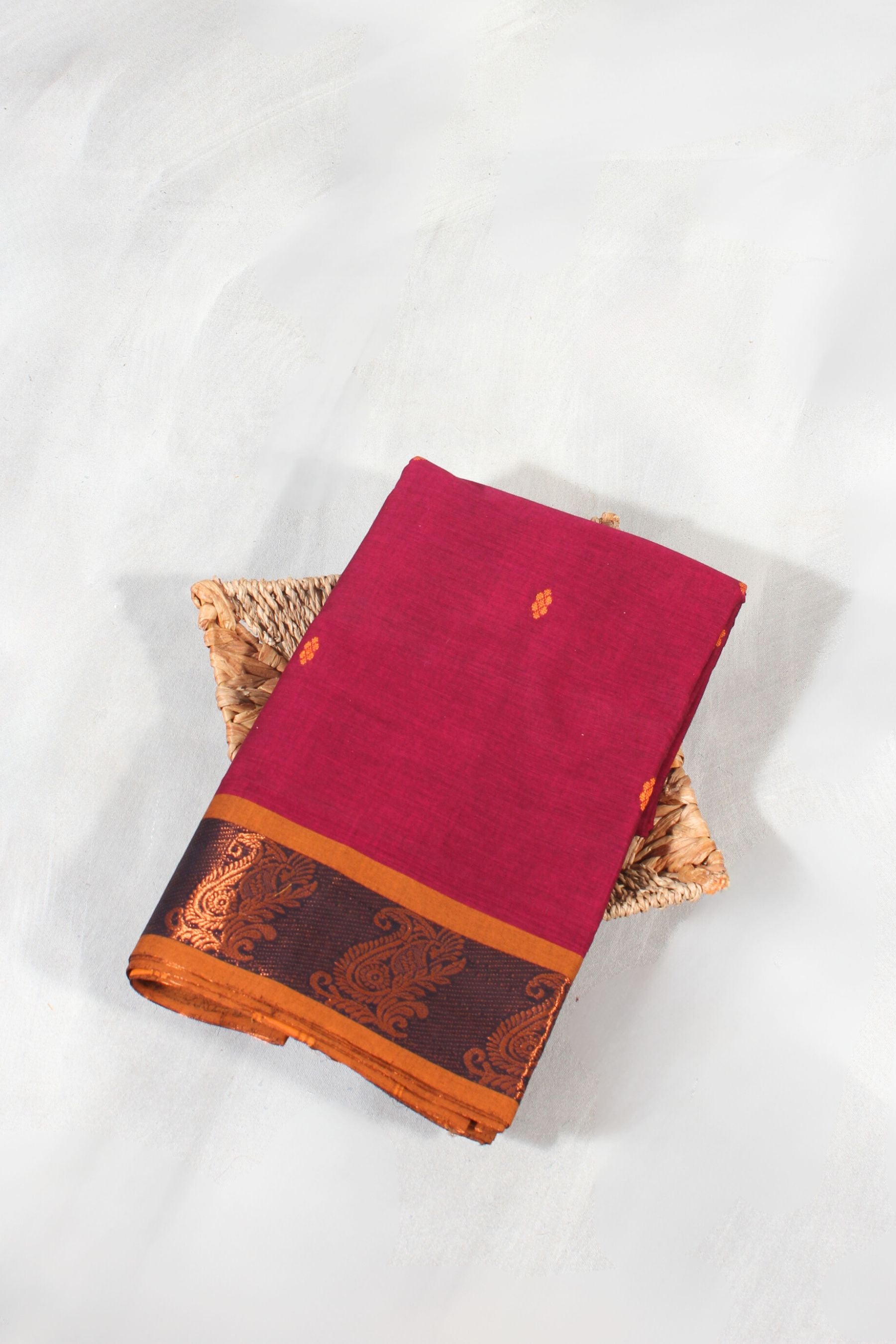 Timeless Elegance: Handcrafted Pure Cotton Saree with Distinctive Pallu Saree JCS Fashions Wine 5.5 meters