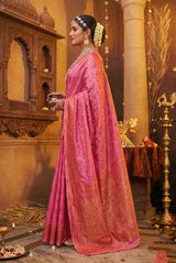 Orange Cotton Shimmer Saree with Stone Work & Grand Pallu, Designer Saree with Blouse for Festive Wear